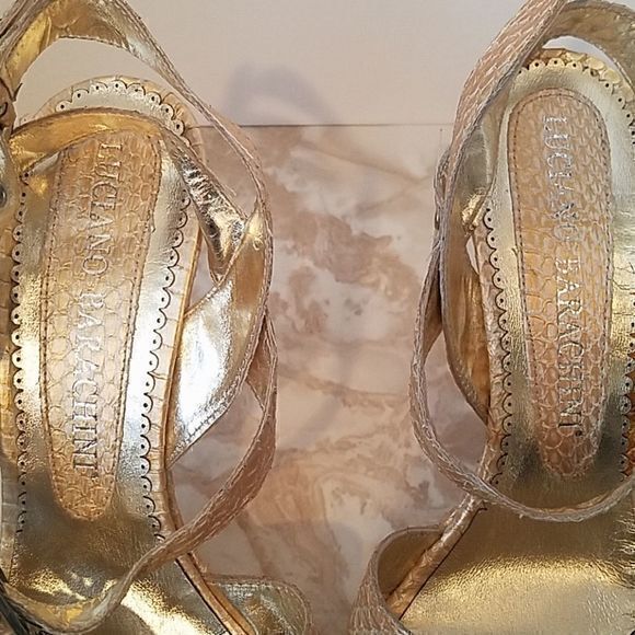 Luciano‎ Barachini Gold Snakeskin Sandals Sz 40 - Picture 3 of 8